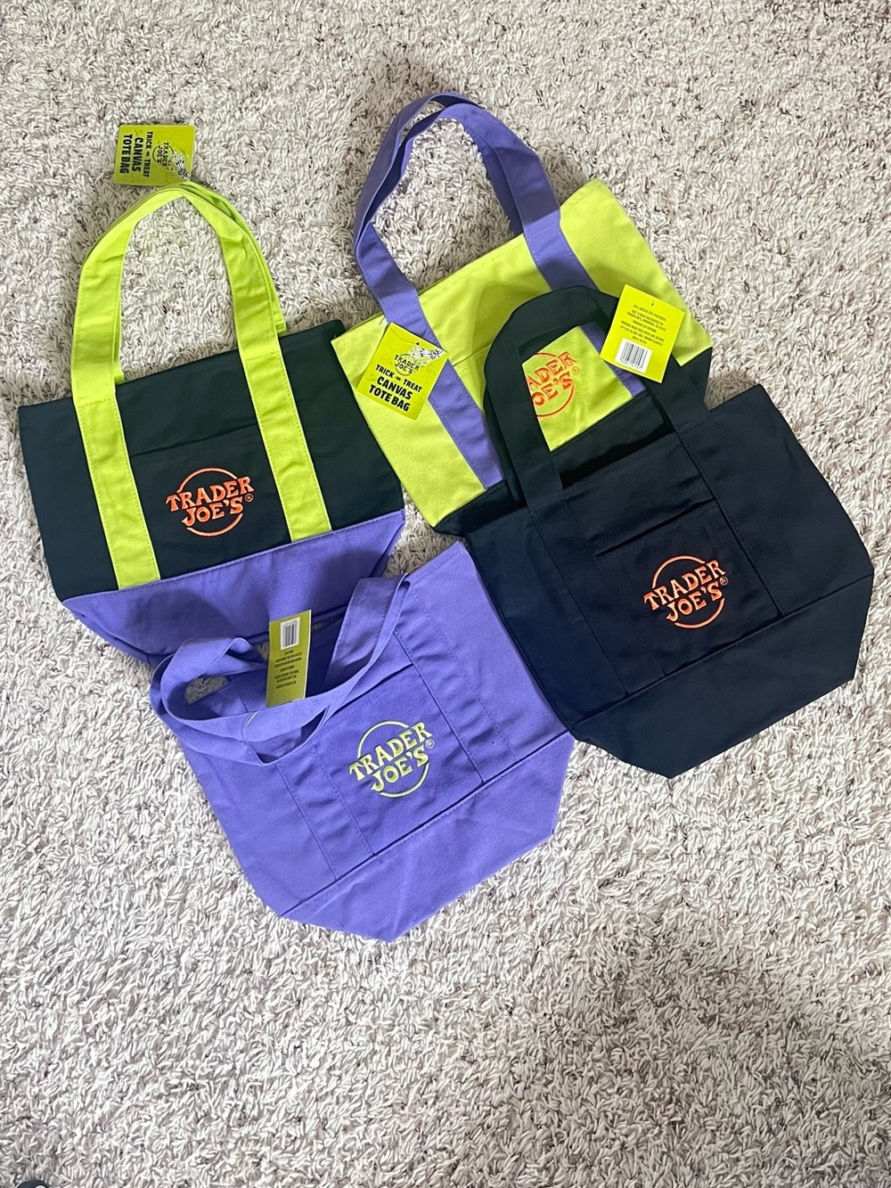 Trader Joes Mini Halloween Canvas Tote Bag 4 Piece Set Brand New